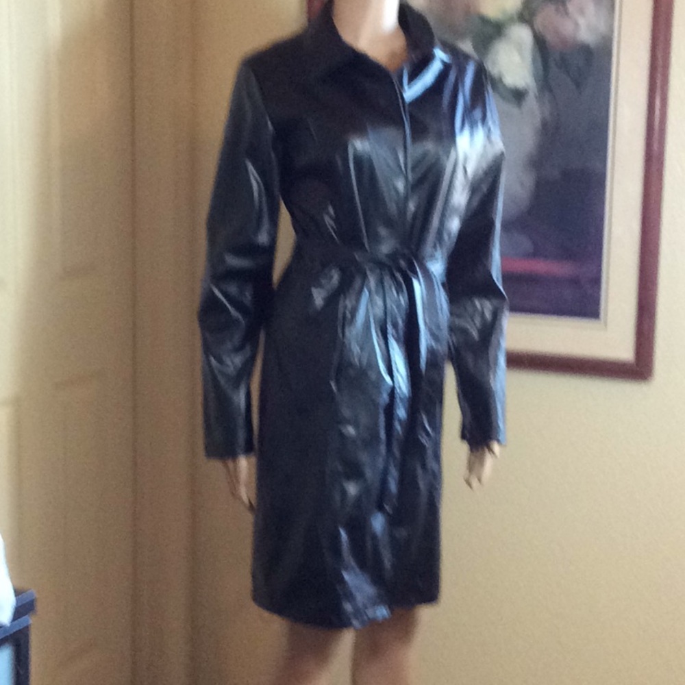 Outer Edge Faux Leather Trench Coat Sz S